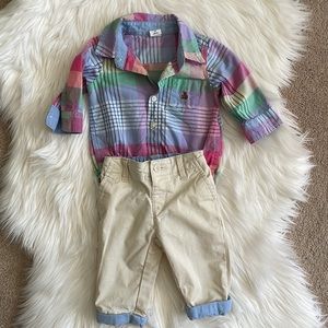 Baby Gap {BUNDLE} plaid pastel button down 3-6 months and khaki cuffed pants